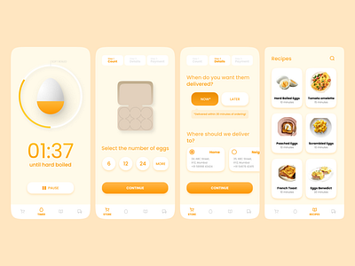 Egg Timer and Delivery App Concept app cook cooking deliver delivery delivery app design egg eggs figma recipe recipes timer ui
