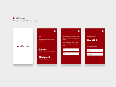 Blood Donor app - getting started app blood donation red ui