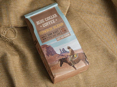 Blue Collar Coffee Cowboy Blend Packaging badge branding coffee coffee bean coffee shop cowboy design hand lettering illustration lettering packagedesign packaging packaging design procreate typography