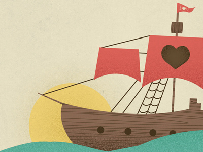 Valentine's Day Card beach boat heart illustration illustrator love sea ship sun