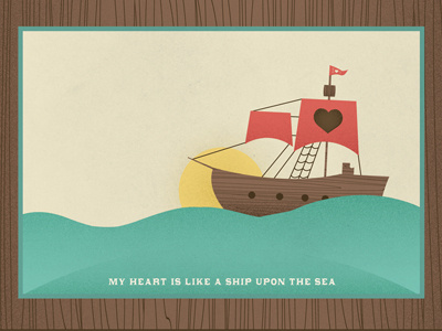 Valentine's Day Card beach boat heart illustration illustrator love sea ship sun