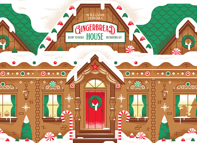 Williams Sonoma Gingerbread House Kit christmas house illustration santa snow