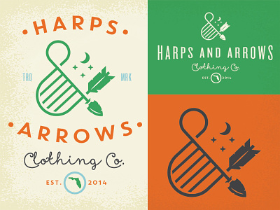 Harps & Arrows arrow badge bow clothing harp lockup logo mark