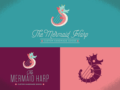 The Mermaid Harp branding harp lagoon logo mermaid sea horse seahorse