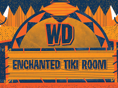 Tiki Room Tower blue disney enchanted tiki room orange parrot poster tiki yellow