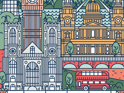 London Line Art bus europe illustration london london eye river tower bridge