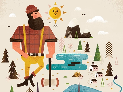 Paul Bunyan art axe illustration lumberjack ox paul paulbunyan sun