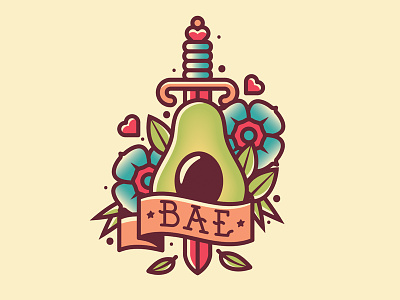 Avocado Is Bae avocado bae dagger flowers illustration sword tats tattoo