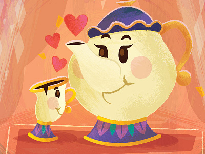 Mrs Potts beauty and the beast chip illustration mrs potts tea