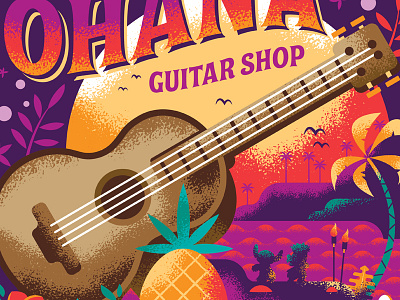 Ohana Guitar Shop hawaii illustration lil ohana stitch sun