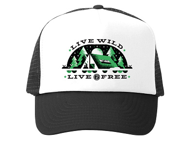 LIVE WILD LIVE FREE camp camping hat moon tree