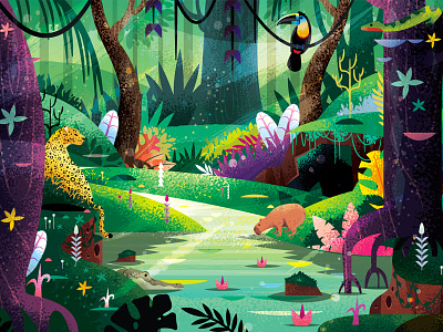 Jungle animation art cat illustration jungle leopard meow snake toucan