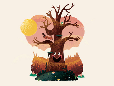 Haunted Happy Tree bird disney illustration illustrator orange squirrel tree