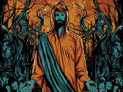 Look it's Jesus! Again! black blue cross green grunge illustration illustrator orange photoshop yellow