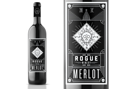 Rogue Winery Merlot black bottle gold logo merlot rogue skull white wine