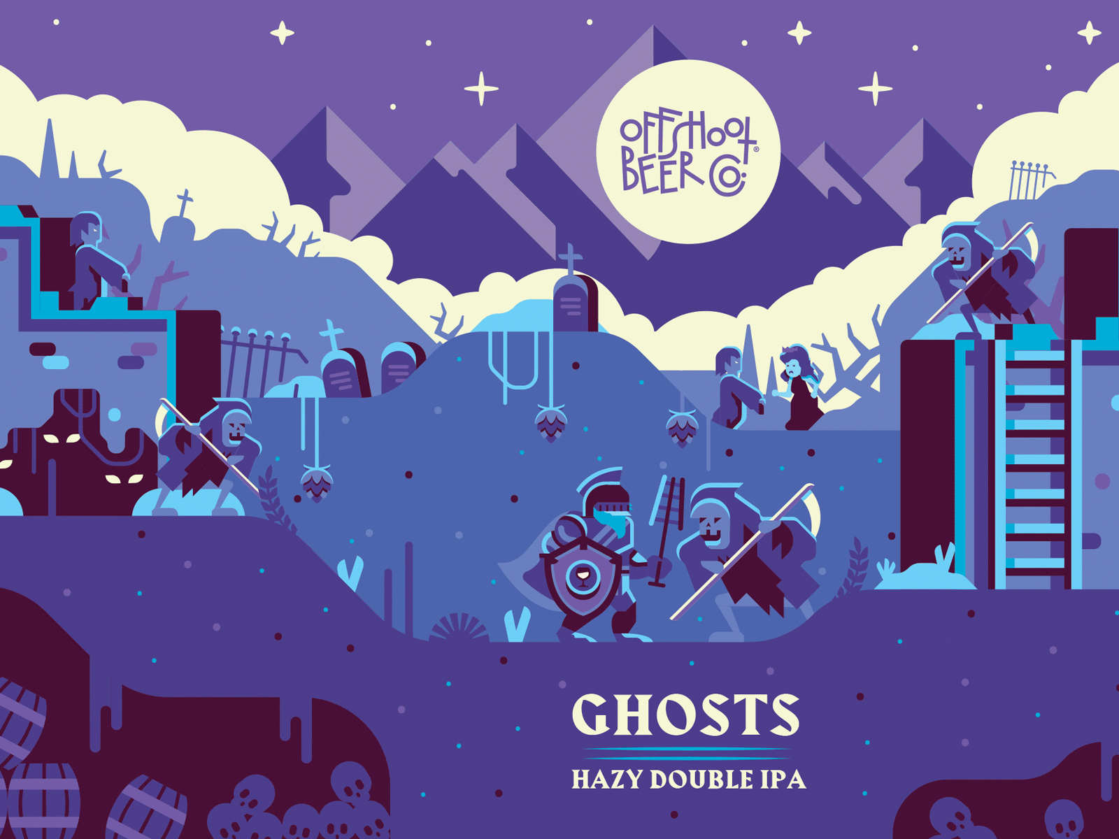 OffShoot Ghosts beer beer label ghosts halloween illustration