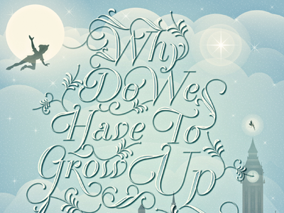 Never Grow Up! disney illustration mickey mouse peter pan quote type