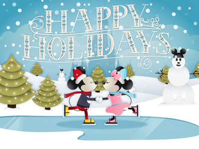 Happy Holidays From Disney christmas disney grain holidays mickey minnie mouse season snow snowman trees