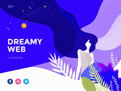 Dreamy Web Illustration charachter character design characters design dream dreamy girl globe illustration landing page sky trending ui ux web world