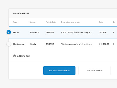 Invoice Builder billing dashboard invoice line item platform select ui user interface