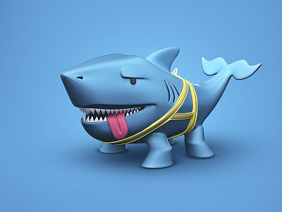 Lil Bite - Final Version art blue character digital art dog leash random shark