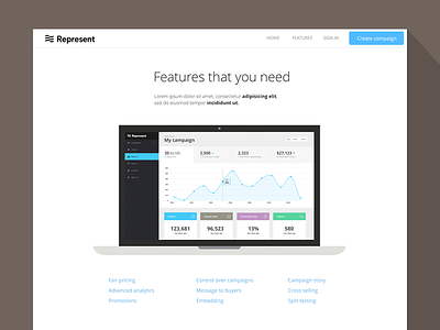 Features page for represent.com app features features page illustrations landing page website