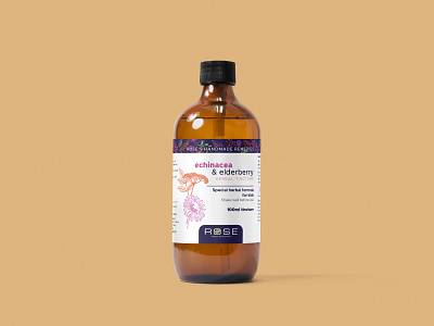 Rose Handmade remedies Echinacea & Elderberry Label adobe illustrator cc label label and packaing label design label packaging natural supplement supplement design