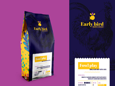 Weekly warm-up #8: Early bird Coffee packaging branding coffee coffee packaging colorful concept darkblue design dribbbleweeklywarmup illustration logo mark packaging rooster rooster logo vector weekly warm up weeklywarmup yellow