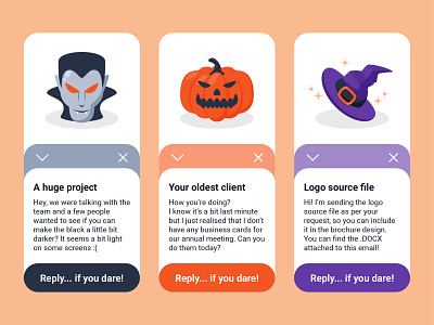 Weekly warm-up #9: Spooky clients Design edition adobe illustrator cc app client design design challenge designchallenge email flat halloween icon illustration minimal scary spooky ui ui design ux ui uxui vector web