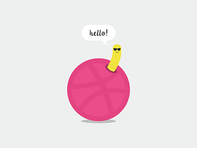 Hello Dribbble! debut first shot hello illustration invitation thank you worm