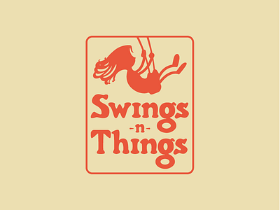 Swings -n- Things Logo child girl hand drawn kid lawn furniture red swing set swingers swings swings n things things yellow