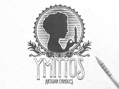 Ymittos Box Stamps 100 years black and white candles greyscale ink mixed media pencil ymittos