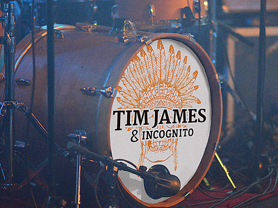 Tim James & Incognito Bass Drum Logo band black branding headdress illustrator incognito indian mockup native america orange typography white
