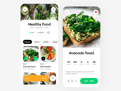 Healthy Food App cart delivery eats ecommerce food health healthy ios ui vegan vegeterian