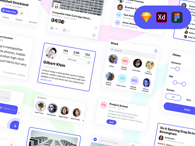 SN Kit: UI Kit for Social Networks & Messengers comments events feed find ios login messaging news notifications post share video