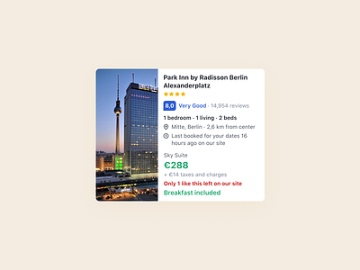 Booking — Hotel card booking booking.com card flight flight search hotel rating search search results ui