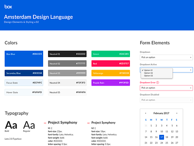 Box Design Language date picker empty state font forms icon style guide system typography ui