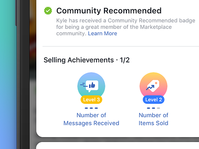 Facebook Community Commerce Badges achievements badge c2c commerce community iconography recommended