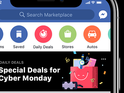 Cyber Monday Daily Deals Illustration bag deal facebook illustration marketplace shopping shopping bag vector vr