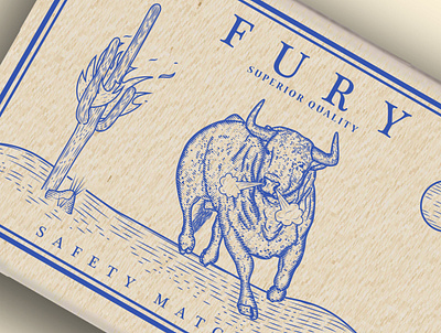 F U R Y branding bull classic design engraving illustration match matchbox nature retro safety matches vintage