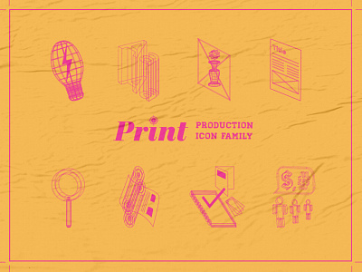 Print Production Icon Family (Wireframe-Style) composition design icon icon set illustration layout texture vector