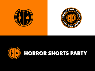 Horror Shorts Party badge flat design logo mark minimal orange pumpkin