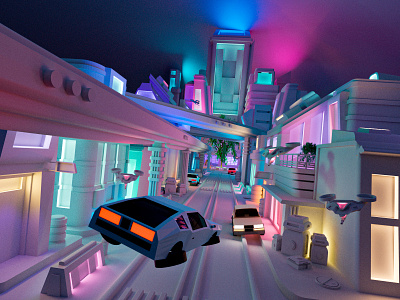 Cyberpunk City / 3D 3d blender city color dark delorian design light night render style