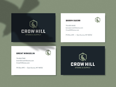 Crow Hill Stone & Supply Business Cards branding business card business card design crow design graphic design hexagon hill identity landscaping logo logo design logo mark mountain stationery typography