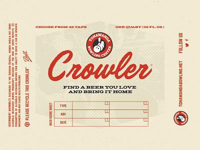 TBC Crowler Label Design beer bowling branding buffalo can design craft beer crowler crowler label label design typography