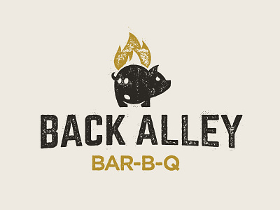 Vintage Back Alley BBQ animal bar b q barbecue bbq bowling branding flame food identity logo pig retro vintage