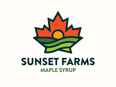 Sunset Farms Maple Syrup brand farm field identity leaf logo maple syrup rough sugar shack sugarbush sun sunset