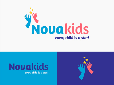 Novakids Logo Concept branding colors education graphic design hands icon kids logo logo mark reach for the stars stars super nova