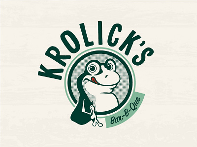 Krolick's Bar-B-Q pt. 2b badge bar b q barbecue bbq branding character concept frog halftone hand painted logo design mascot