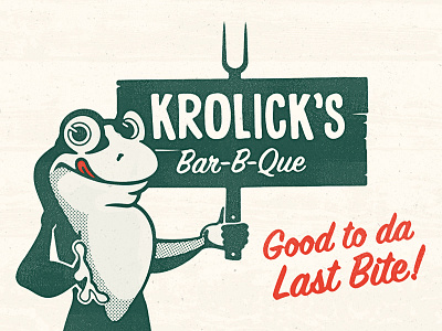 Krolick's Bar-B-Q pt. 2c badge barbecue bbq branding character concept frog halftone hand painted logo design mascot sign